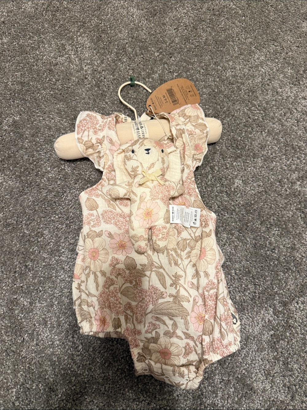 Floral Pink Baby Romper with Bunny Toy